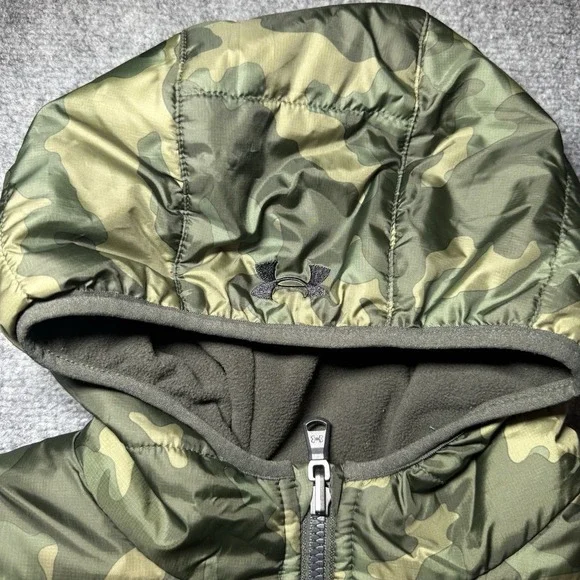 Under Armour Storm Jacket Youth L Green Camo Hooded Puffer Full Zip Reversible - Picture 4 of 12